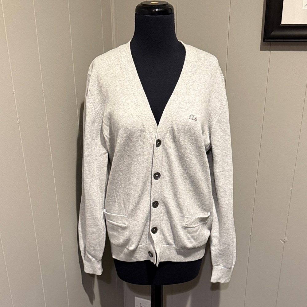 Lacoste Light Gray V-Neck Button Cardigan